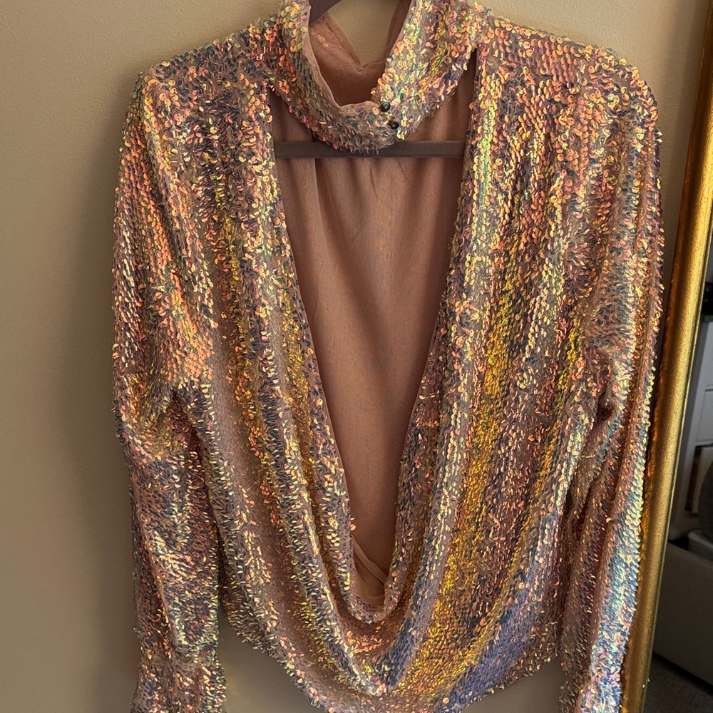 Free People Sequin Drape Back Sweater